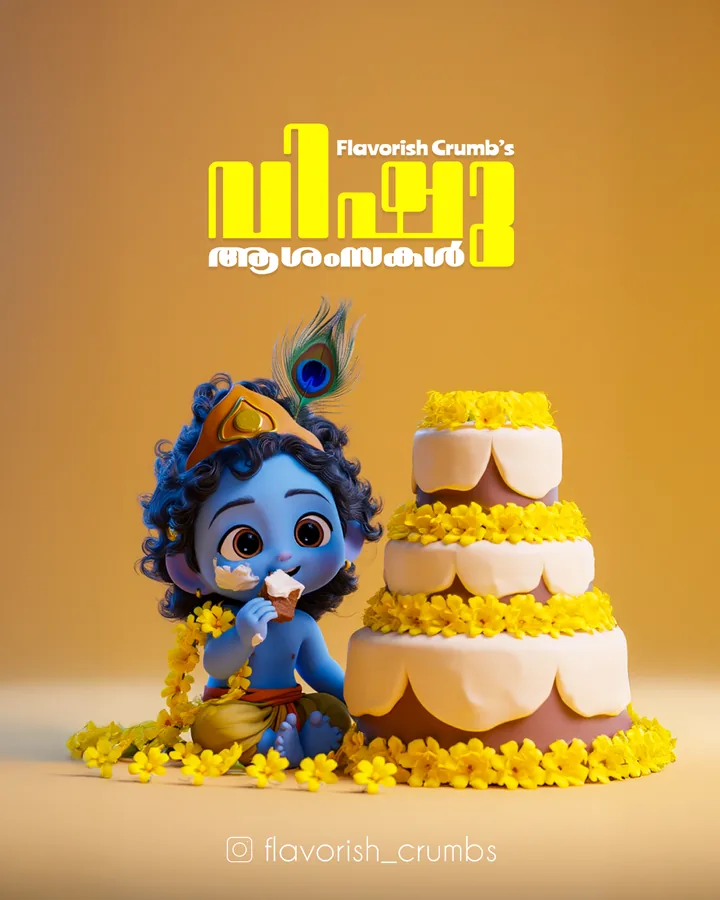 Flavorish Crumbs festival greeting with an illustrated child beside a cake