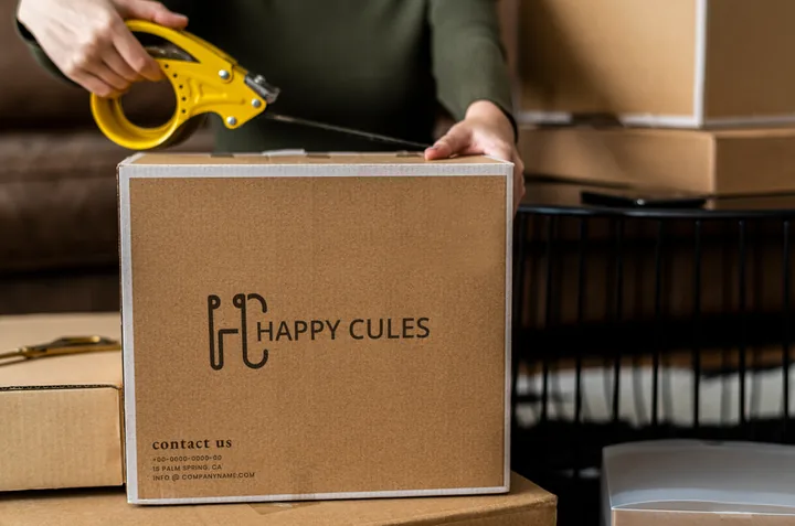 Taping a Happy Cules shipping box