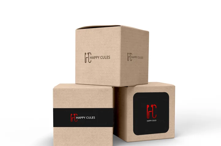 Stack of Happy Cules boxes with a black band
